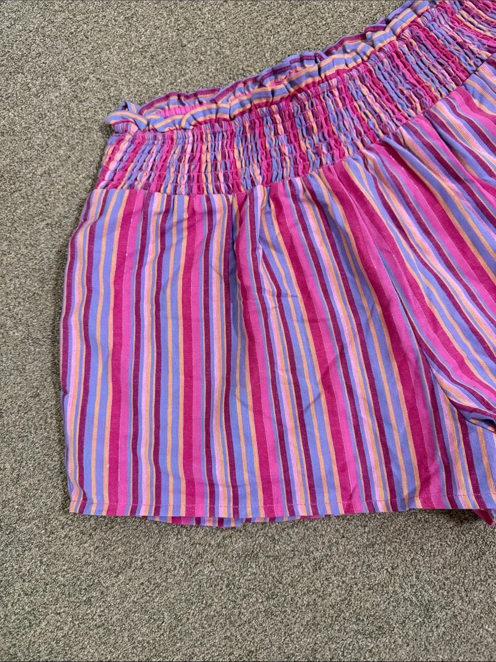 Tularosa Gabriella shorts small Pink Purple Striped High-Waist Smocked